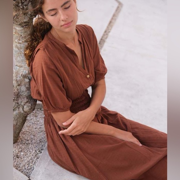 World of Crow Brown Elasticized Midi Dress Sz S - Picture 4 of 14